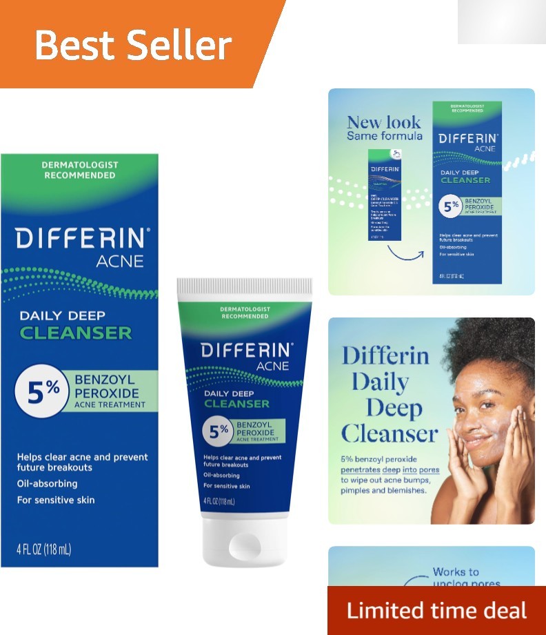 Unscented Acne Face Wash, 4 oz - 5% Benzoyl Peroxide for Sensitive Skin