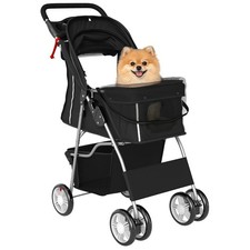 Image of PawHut Pet Stroller Carrier Foldable Deluxe Walk Travel Dog, Black