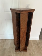 Solid Wood 360° Rotating CD Storage Tower 172 Disc Stand 44” Tall Rustic Media