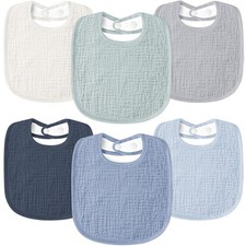 Muslin Baby Drool Bibs Soft Square Adjustable Bandana Unisex Pack of 6 PCS