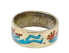 Vtg 925 Sterling Silver SW Ntive American Kokopelli Design Inlay Ring Sz 11 7.2g