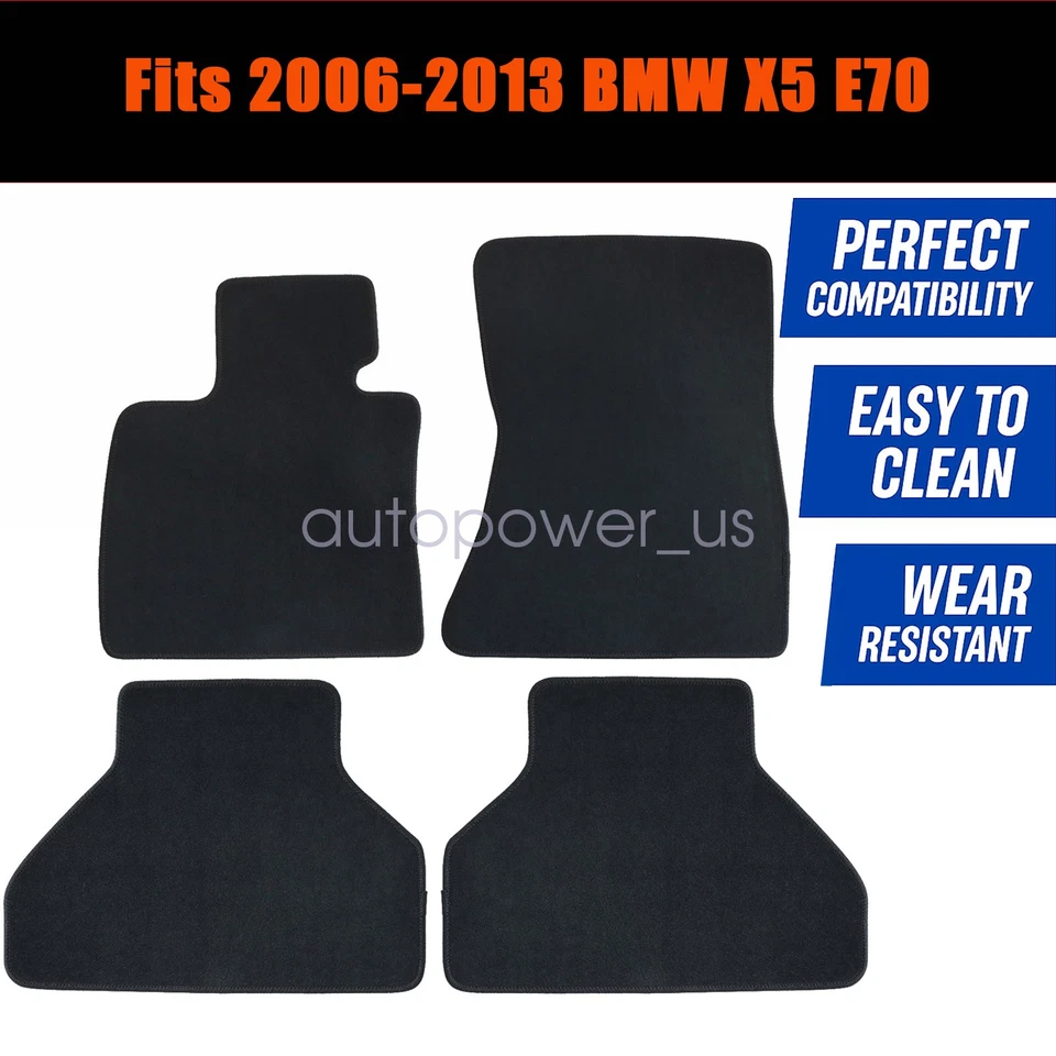 Fits 2006-2013 BMW X5 E70 Front Rear Floor Mats Carpet Black Velour 4Pcs - Imagem 3 de 4