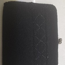 Black Beaded Fabric Eveningwear Wallet Purse for Cocktail or Evening