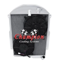 AL Champion 3 Row Radiator W/ 2 10" Fans for 1939 Chevrolet Master 85 L6 Engine