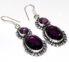 925 Silver Plated Long Dangle Amethyst Earrings 2.1