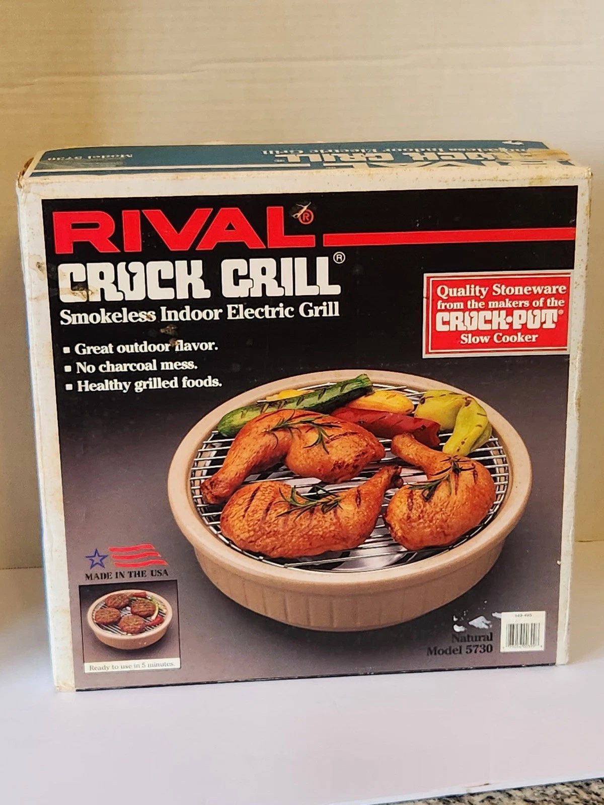 Vintage Rival Crock Grill Smokeless Indoor Electric Grill Black 5730 11" Natural