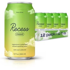 Recess Mood Lime Citrus Sparkling Water - Magnesium & Adaptogen Infused (12-Pack