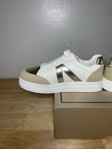 Brand New W Box MIA White/Gold Lace-Up Flats Casual Sneaker Shoes Womens Size 7M - Picture 6 of 11