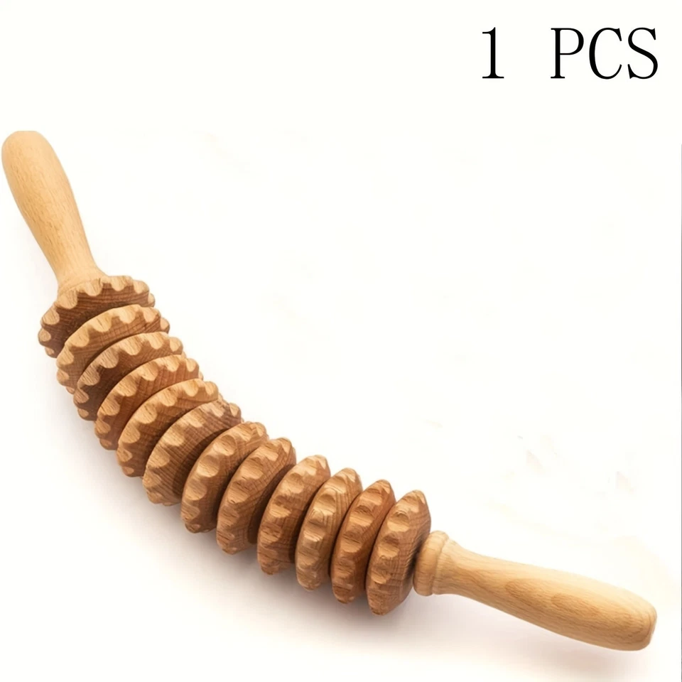 Rolo de massagem de madeira, design curvo de 12 eixos com alça ergonômica - Imagem 3 de 4