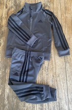 Adidas 3 Stripe Sweatsuit Boys 3T Gray/Black-Nice 