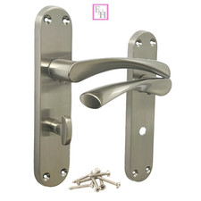 Satin Astrid Arched Door Handles Bathroom Handle and Bathroom Handle + Lock Set