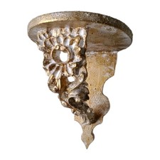 Mensola in legno Massello intagliato a mano da parete Bianco E Oro Antico 