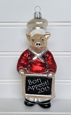 Sur La Table Blown Glass Pig Chef Bon Appetit 2013 Ornament Handcrafted Poland