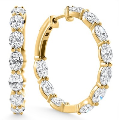 6 kt TW ovaler Diamant innen außen Creolen Gewölbeschloss 14 kt Gelbgold Laborgrown