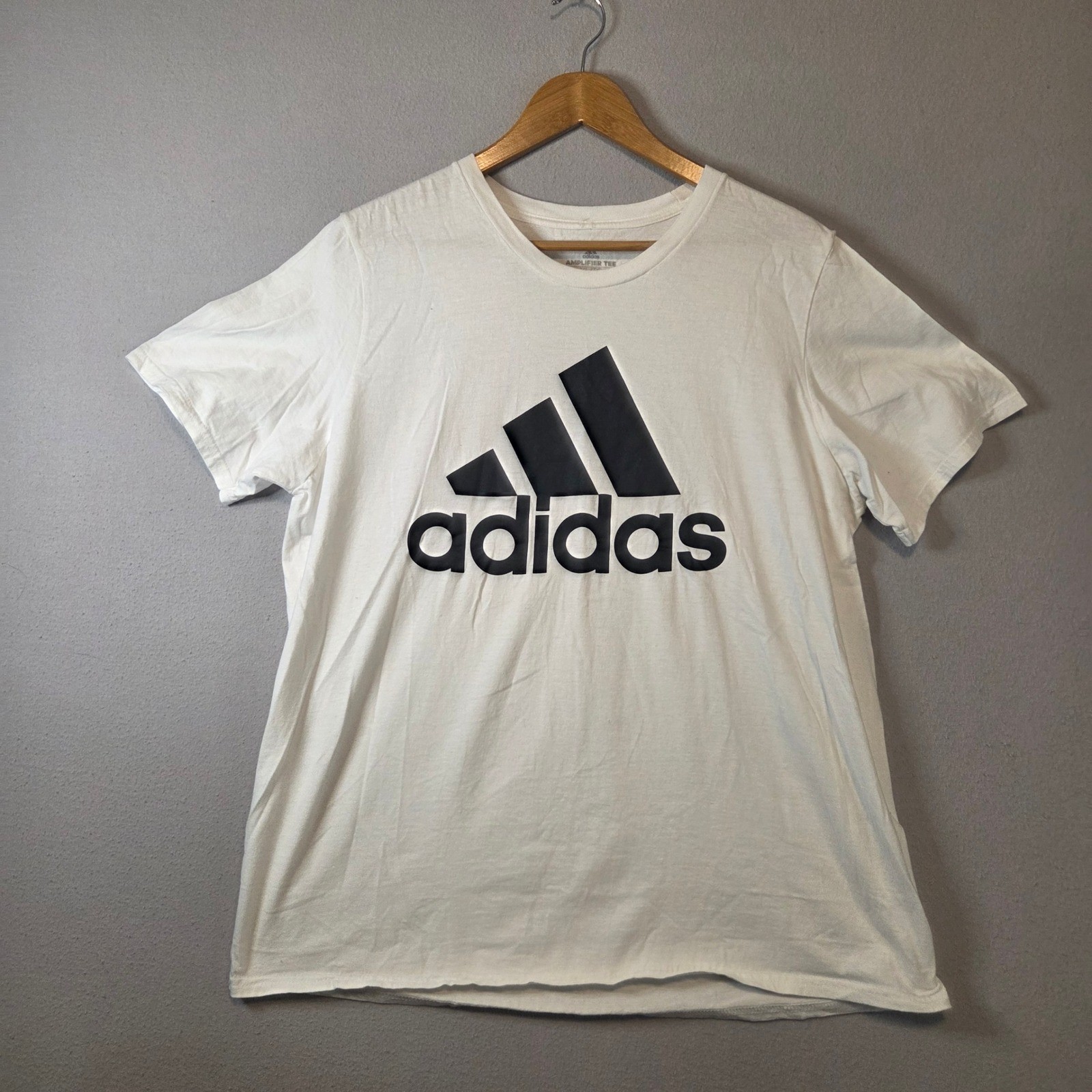 Adidas Amplifier Tee Mens XL White Black Logo Graphic Short Sleeve T-Shirt