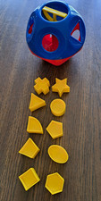 Tupperware Shape-O-Ball Toy, Shape Sorter 10 Yellow Shapes Red and Blue, Vintage