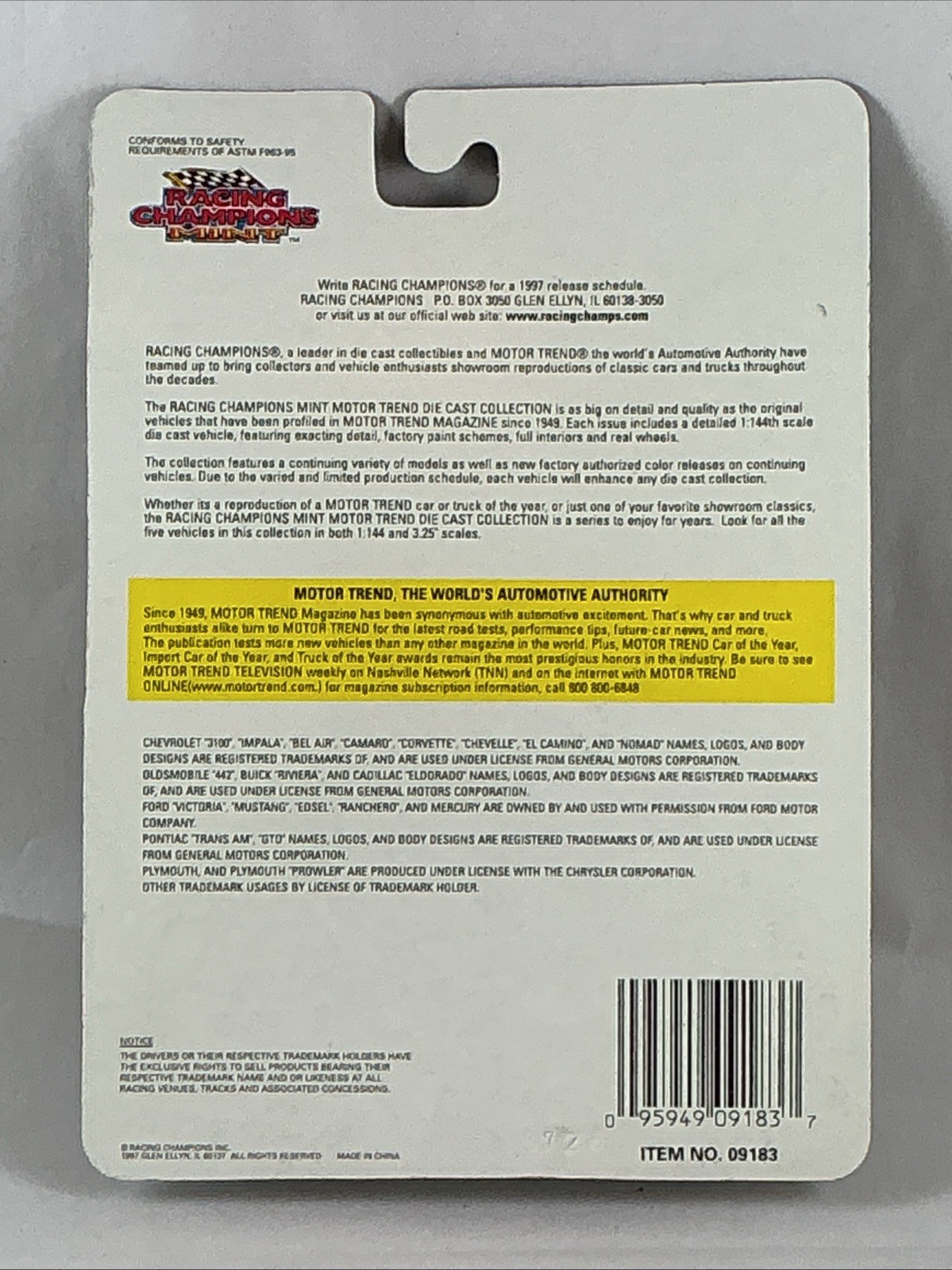 Motor Trend Racing Champions Mint Classic 1/144 Scale Diecast Cars 1997 Vintage