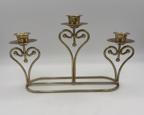 Vintage Home Interiors Gold Tone Brass Scrolled 3 Place Candelabra 11"