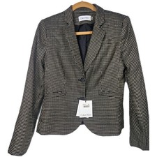 Calvin Klein NWT Women's Tweed Black And Khaki Lined Blazer Jacket Sz 6