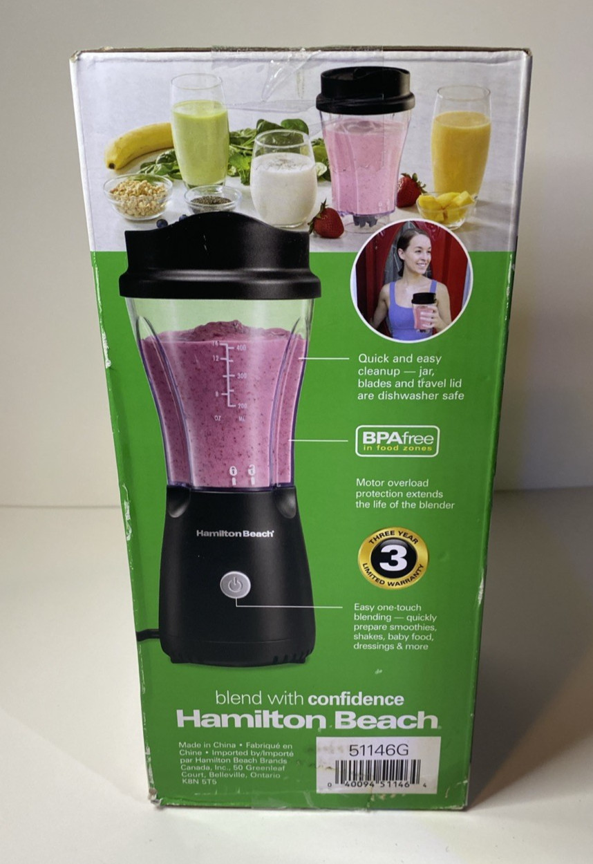 Hamilton Beach Personal Blender with Travel Lid 14oz Smoothi