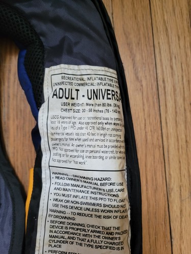 Cabela's aufblasbare Weste PFD Freizeit Typ II Erwachsene Führungsausrüstung Modell T1H - Bild 5 von 7