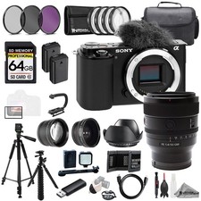 Sony ZV-E10 Black Body  Planar T FE 50mm f/1.4 ZA Lens 64GB 9PC Filter-MEGAKit