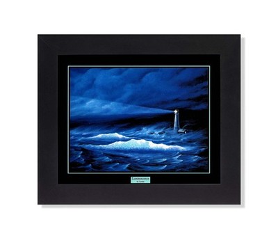 Luminescense Lighthouse in The Storm Black Framed 8x10 Art Print
