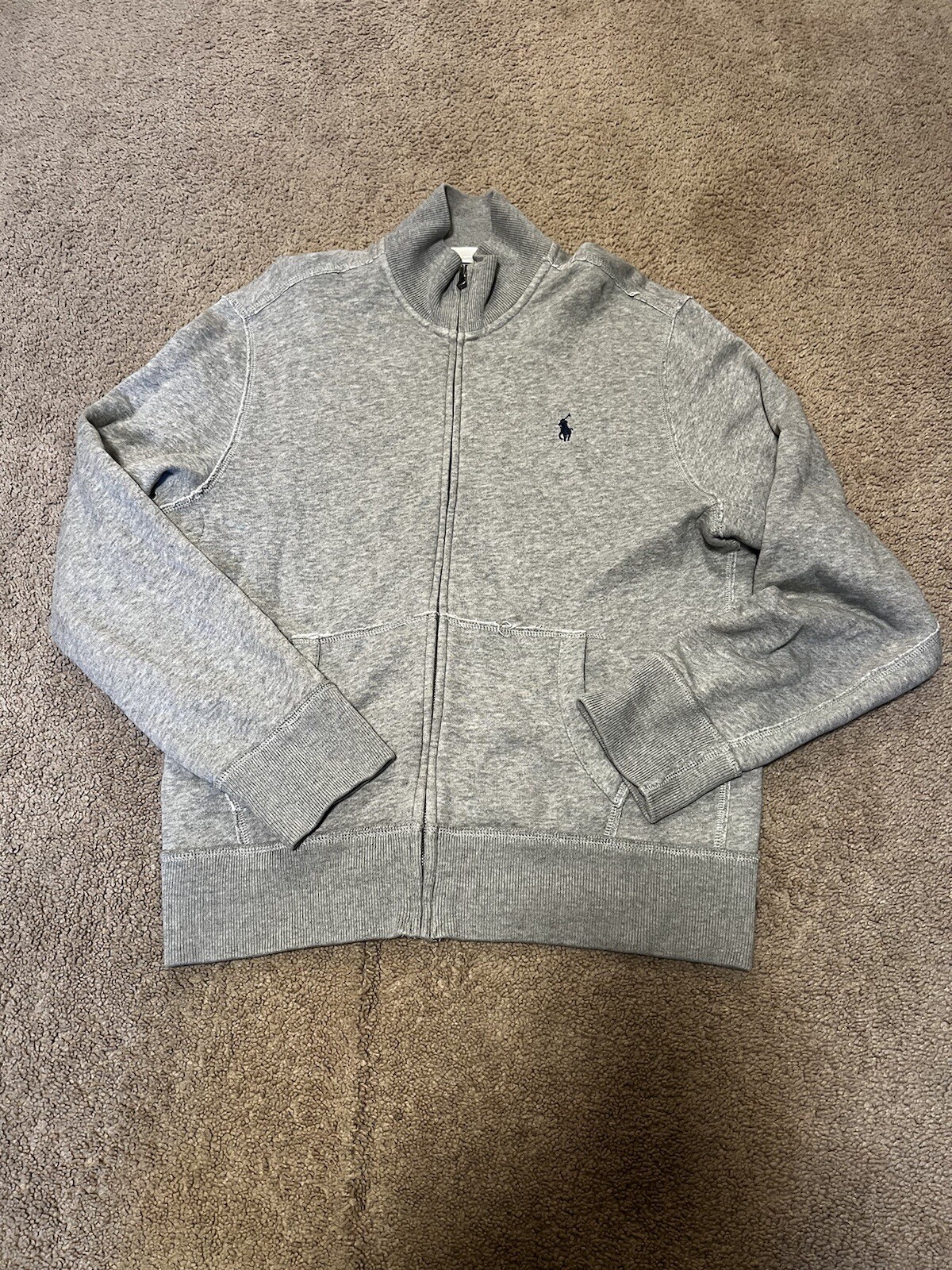 POLO VINTAGE ANNI '90 RALPH LAUREN CERNIERA GRIGIA CON PONY BLU NAVY