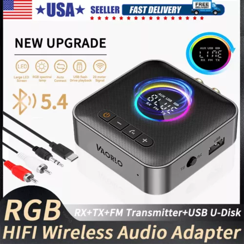 Bluetooth 5.4 Transmitter Receiver 4 IN 1 Wireless Audio 3.5mm Jack Aux Adapter