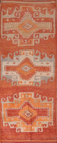 Vintage Rust Geometric Oushak Oriental Runner Rug 3x9 Turkish Handmade Carpet