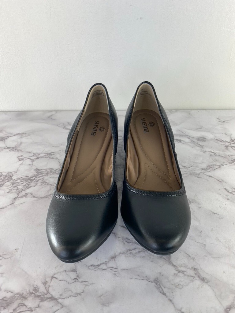 Susina Women's Fraya-Lea Black Leather Wedge Pump SZ 7M | eBay