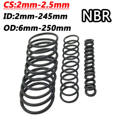 O-Ring Nitrile Rubber NBR Oil Sealing Gasket Metric CS 2mm-2.5mm ID 2mm to 245mm