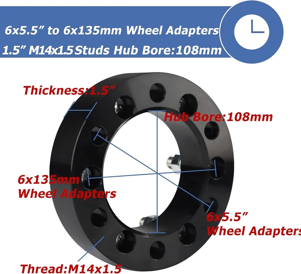 4x 6x5.5 to 6x135 Wheel Adapters 1.5" 6x139.7 Hub to 6x135 Wheel fits Chevy GMC - Image 4 of 4