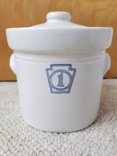 Pfaltzgraff USA Canister Crock Keystone Yorktowne #1 Blue 1 with Lid 5" Vintage