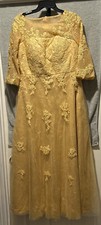 Yellow Formal Long Dress - W/Taffeta - 100% Polyester W/Gold Appliqué
