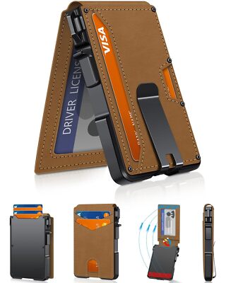 for Men, Mens Minimalist  9-13 Cards, Slim Compact with Money Clip & ID Window,