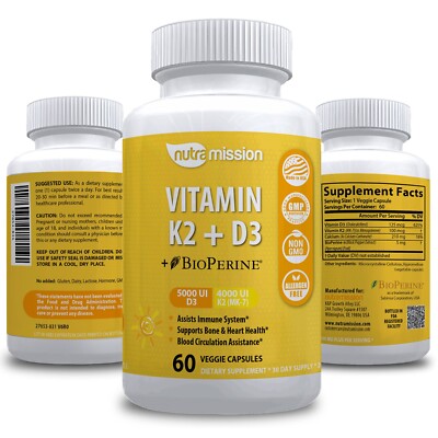 Vitamin D3 5000 IU & K2 (MK-7) 4000 UI Supplement, Immunity Heart Joint Health