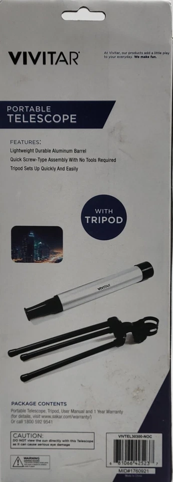 NEW Vivitar Portable Telescope with Tripod LIGHTWEIGHT DURABLE ALUMINUM BARREL - Image 3 of 4
