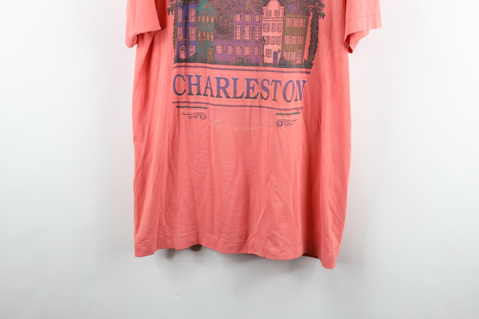 T shirt vintage anni 90 streetwear uomo XL faded spell out Charleston fila arcobaleno USA