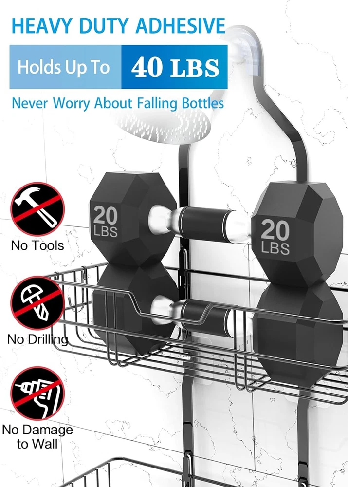 shower caddy over shower head 3 tier rustproof hanging shower organizer with