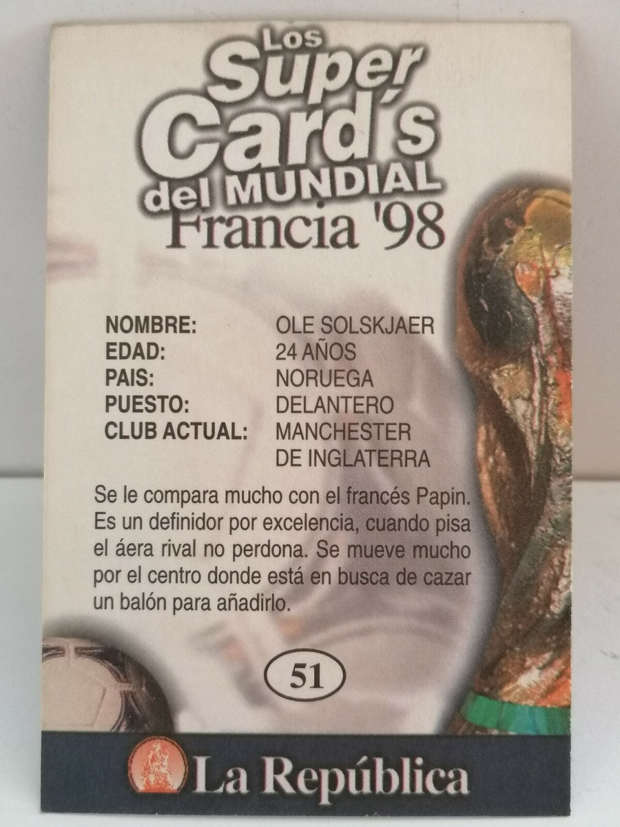 FRANCE 98 Card #51 OLE GUNNAR SOLSKJAER Norway Team, 1988 FIFA