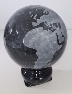 Schwarzer Marmor Globus 6'' mit Ständer. Die Erde in Miniatur.
