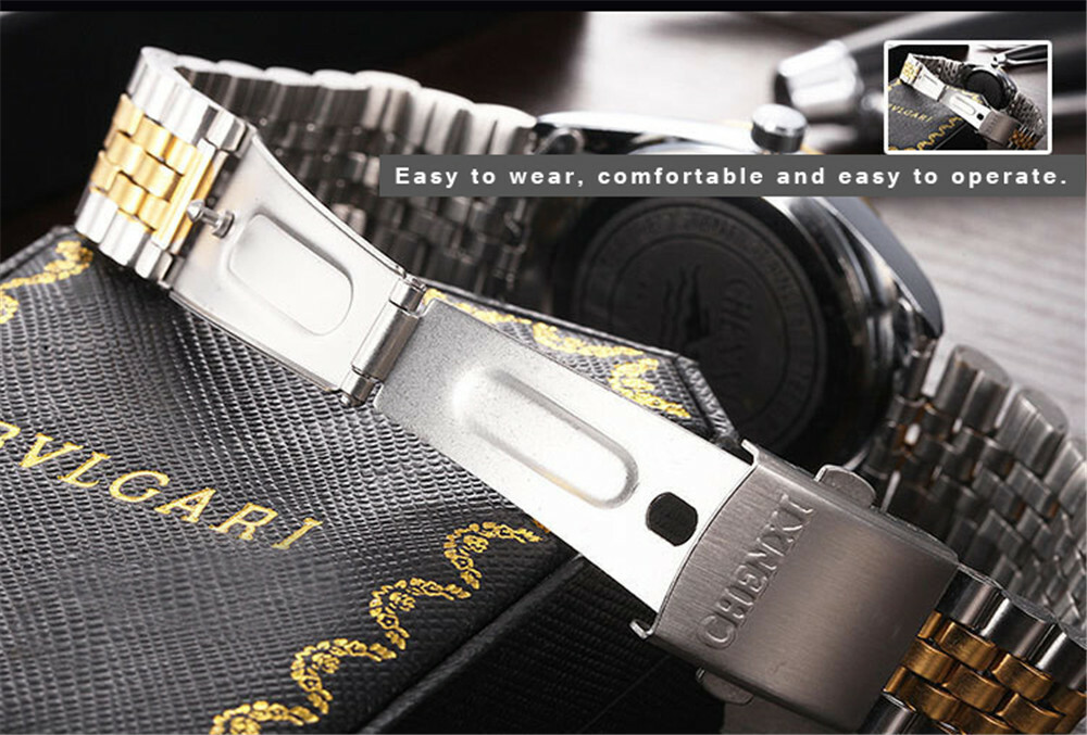 Orologi Uomo Acciaio Quarzo Bracciale Orologi Da Polso Uomo Oro Calendario Orologio - Foto 6