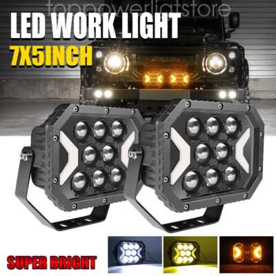 Pair Sqaure 5x7'' LED Fog Bumper Driving Offroad Light Fog DRL Tractor ATV Truck