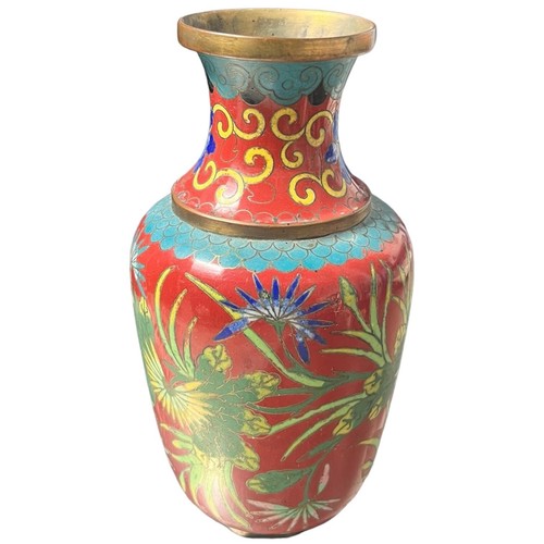 Vintage Chinese Cloisonne Bud Vase On Copper Floral Handmade Marked China As Is - Picture 3 of 10