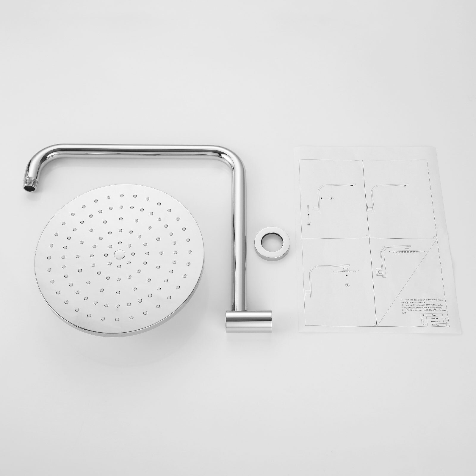 WELS 9" Gooseneck Shower Arm Rain Shower Head Set with Shower mixer