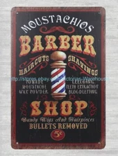 Moustachios Barber Shop metal tin sign bar club pub studio plaques