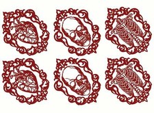 Gothic Heart Skull Ribcage 6 pcs 2.75 Inch Red Fused Glass Decals