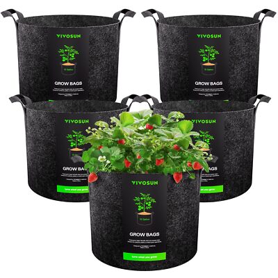 4-Pack 5 Gallon Fabric Grow Bags – Thick Nonwoven Plant Pots With Handles, Breathable For Indoor/Outdoor