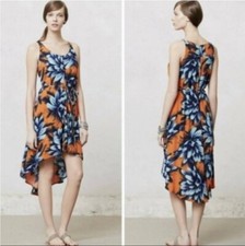 Anthropologie Maeve Sunset Hibiscus Blue Orange Floral Dress 0